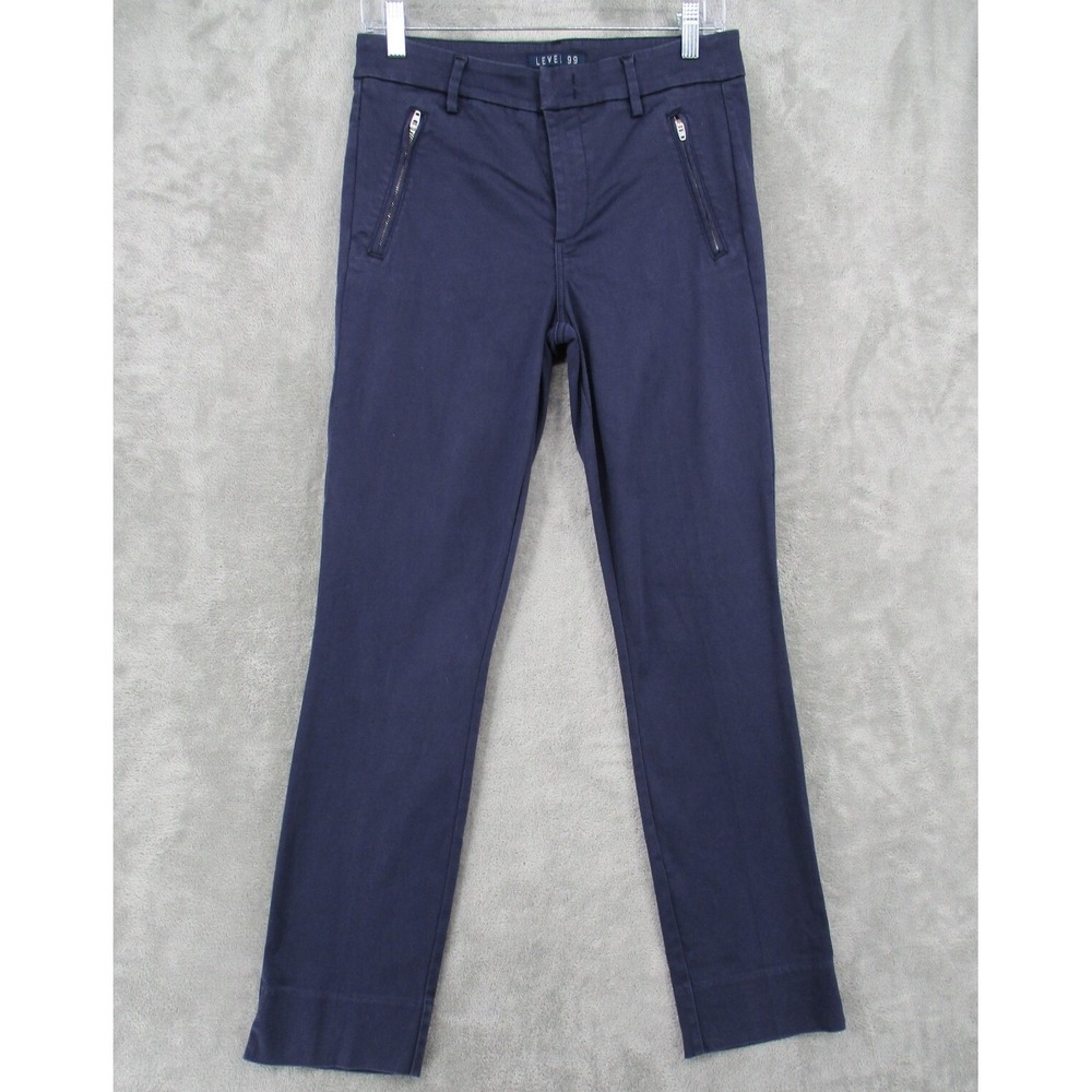 Level 99 Pants Womens Size 28 Navy Blue Zipper Pocket Stretch Straight Leg Zip